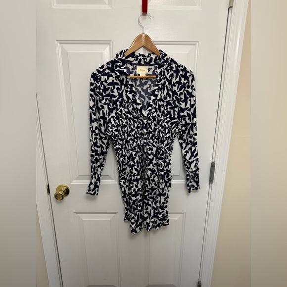 Women’s Anthropologie Blue Paisley Long Sleeve Smocked Tunic Small Casual Fall - Picture 2 of 9